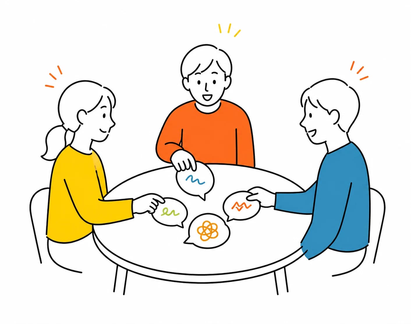3人のコーチが悩みや失敗を持ち寄って話すイラスト